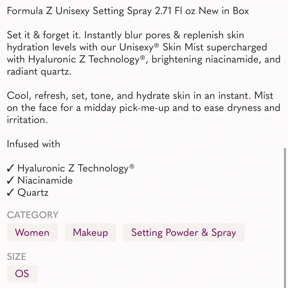 NEW Unisexy Hylaronic Niacinamide Hydrating Setting Spray | New in Box